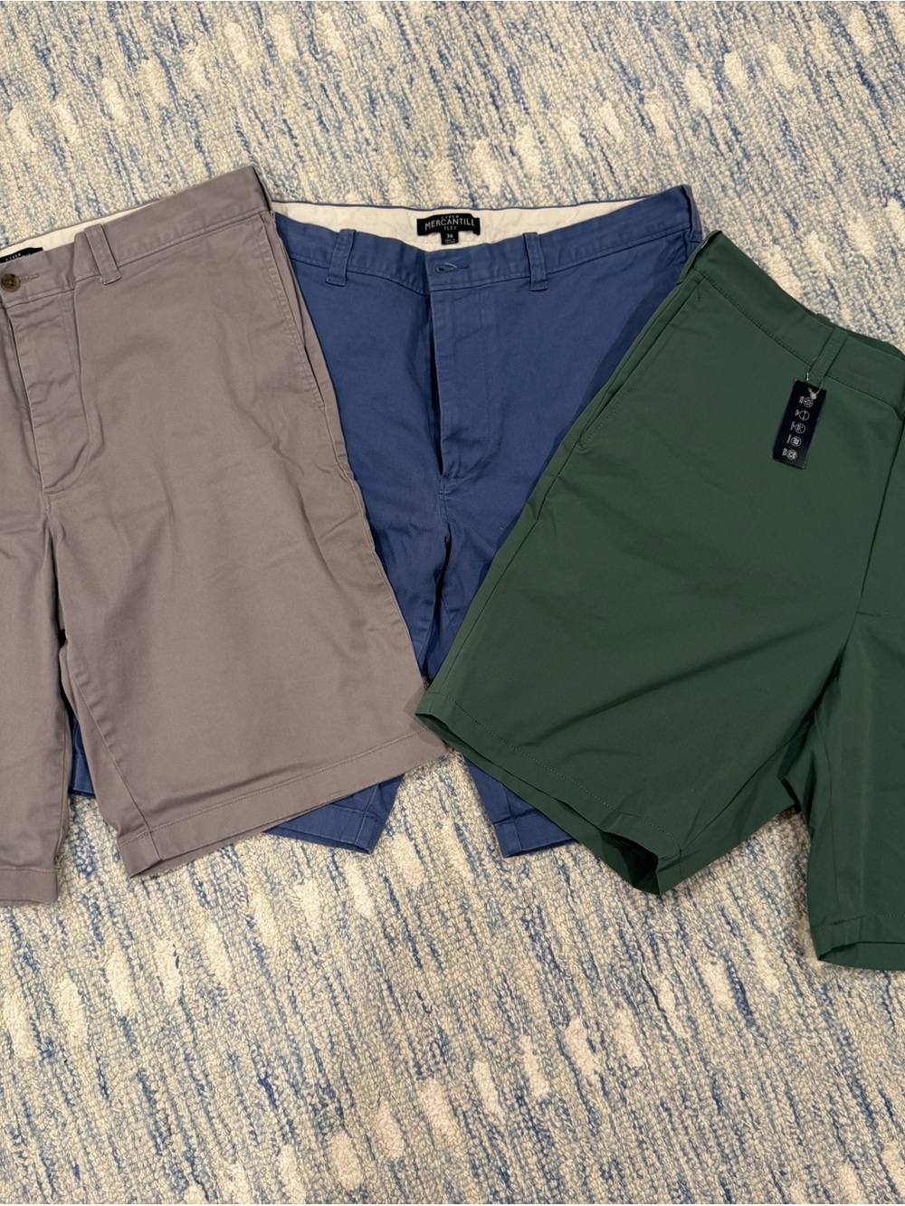 J. Crew Men's Shorts Trio in Blue, Gray, and Green